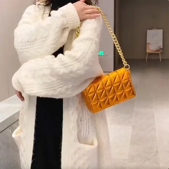 Small PU Leather Shoulder Bag Clutch with Chain Strap - Picture 8 of 8